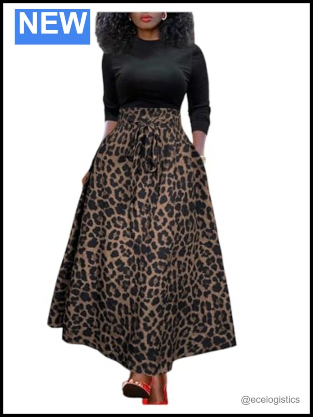 Women's Flowy Maxi Skirt Leopard Print Boho High Waisted Long Skirt 2025